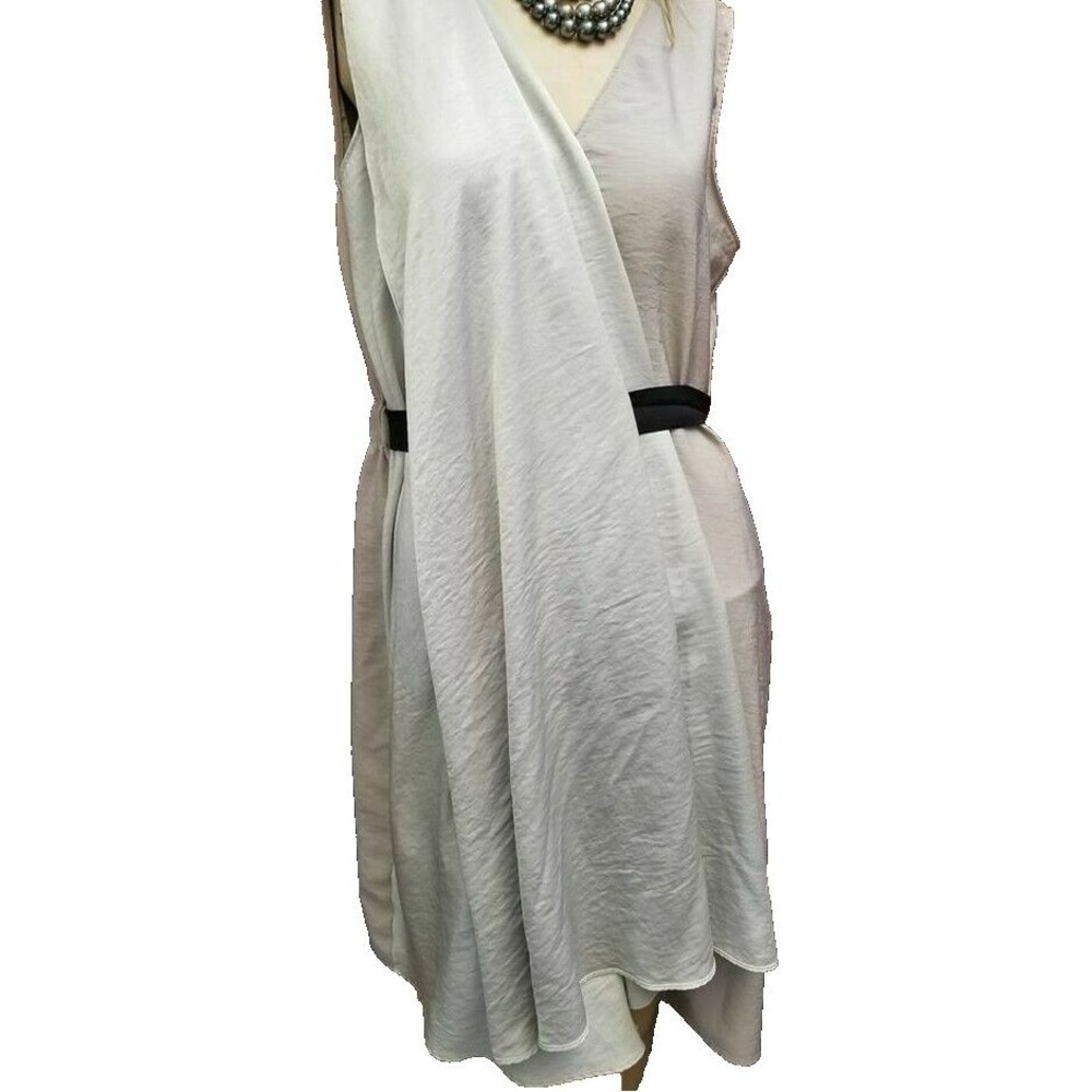 Vera Wang Gray Silky Short Sleeveless Tunic Dress Size L Artsy Belted